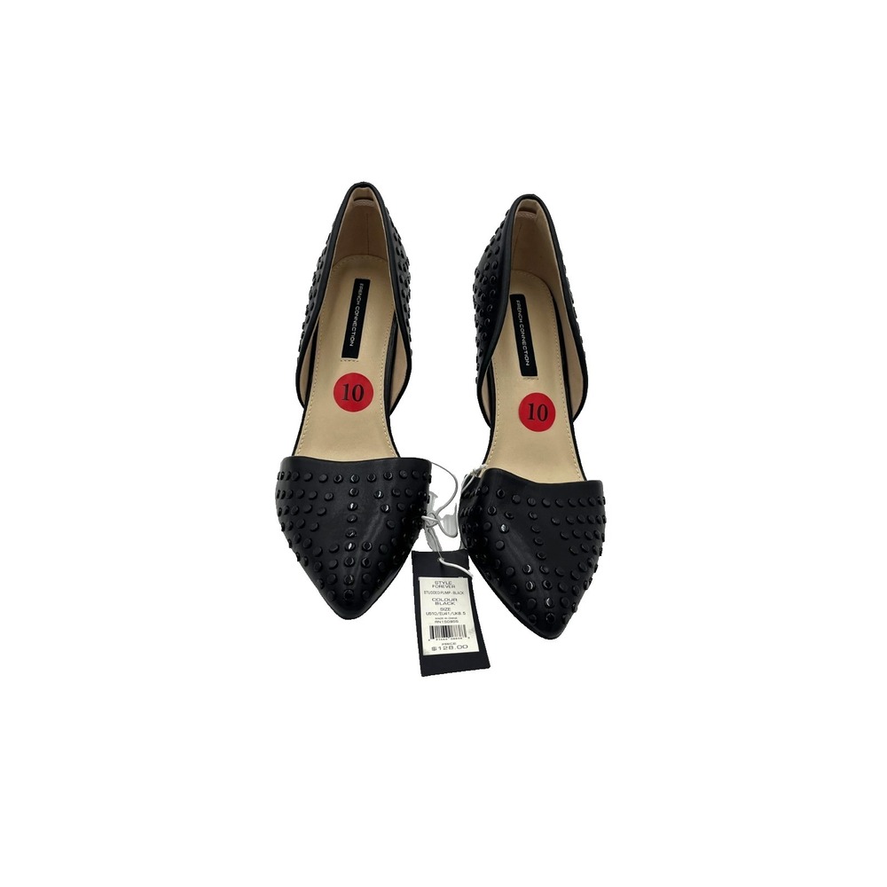 French Connection Forever Black Studded Pointed Toe Pumps Size 10 Bold Edgy Chic